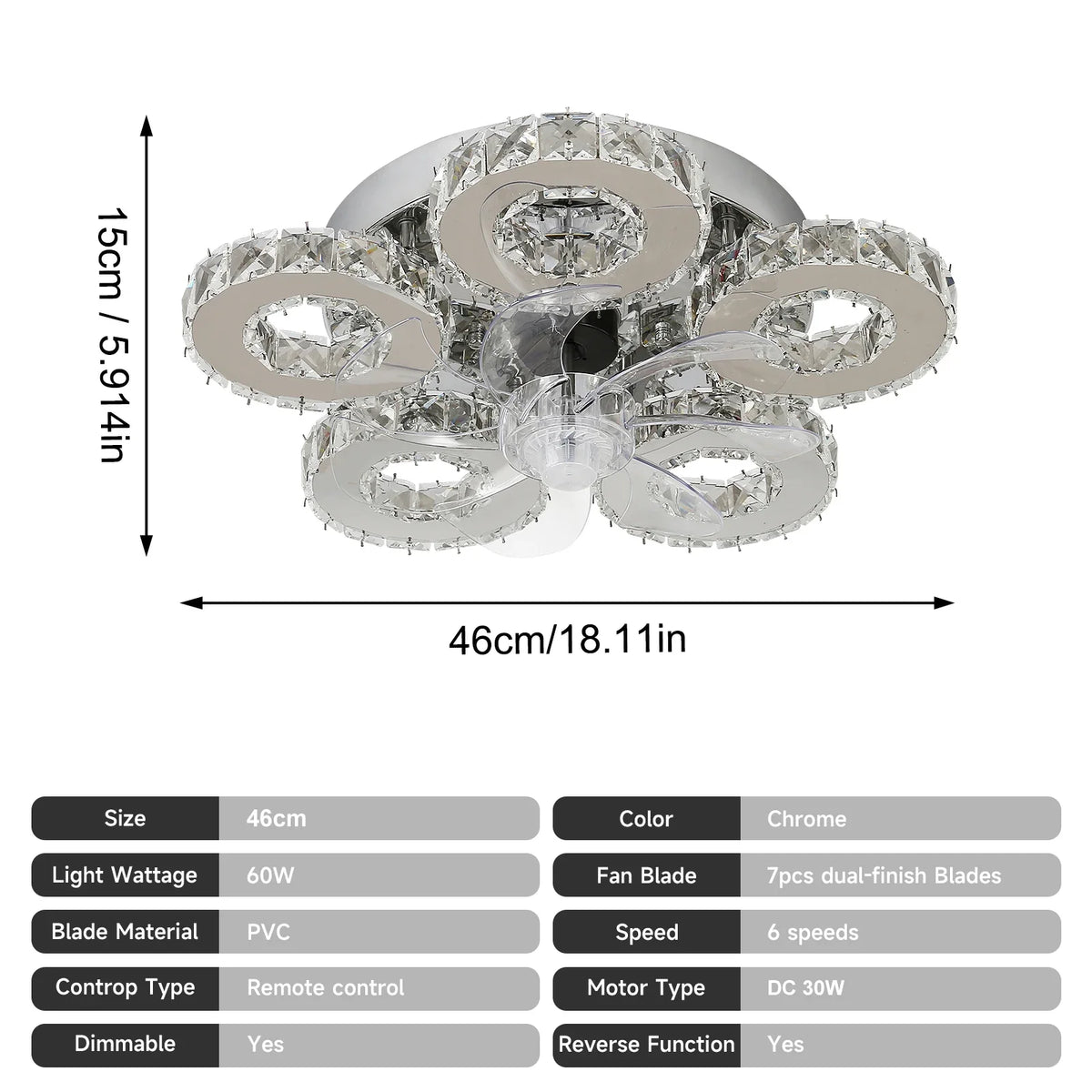 GreeLustr Modern LED Ceiling Fan Light With Retractable Blades