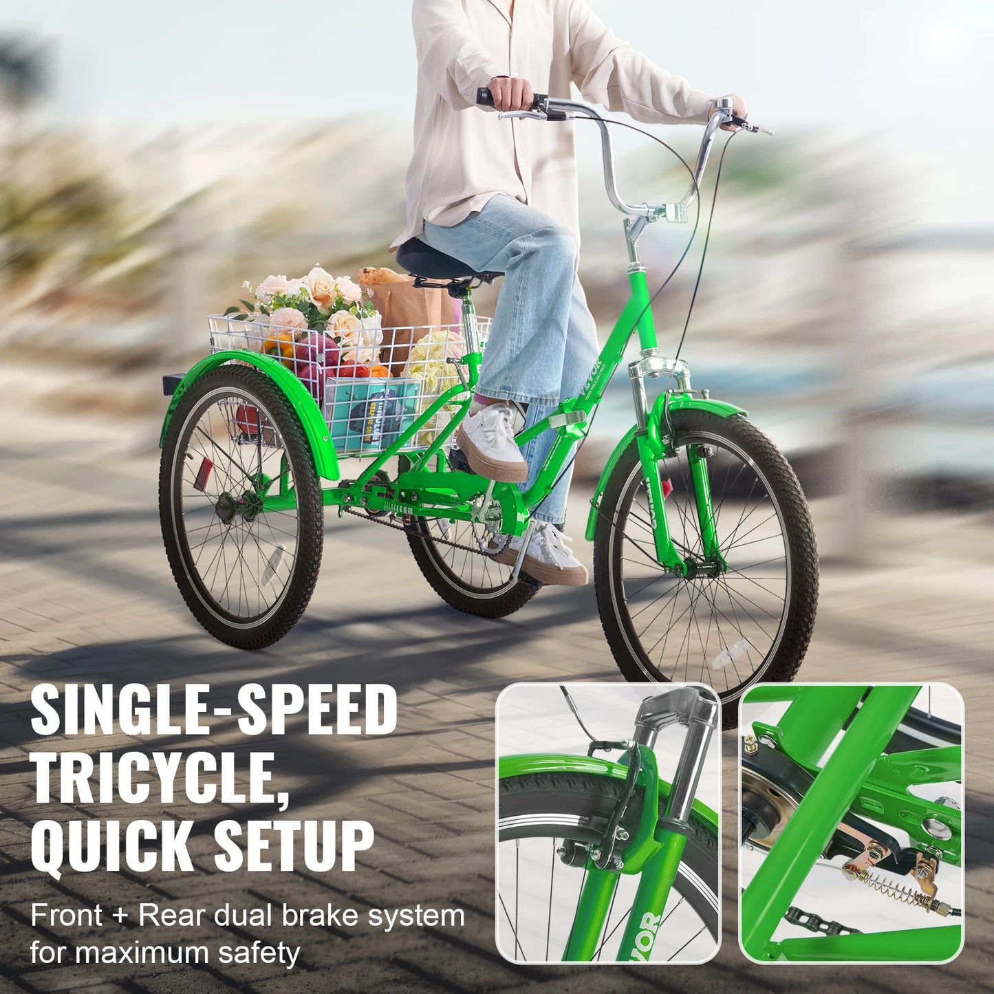 Folding Adult Tricycle Carbon Steel Three Wheel Bicycle