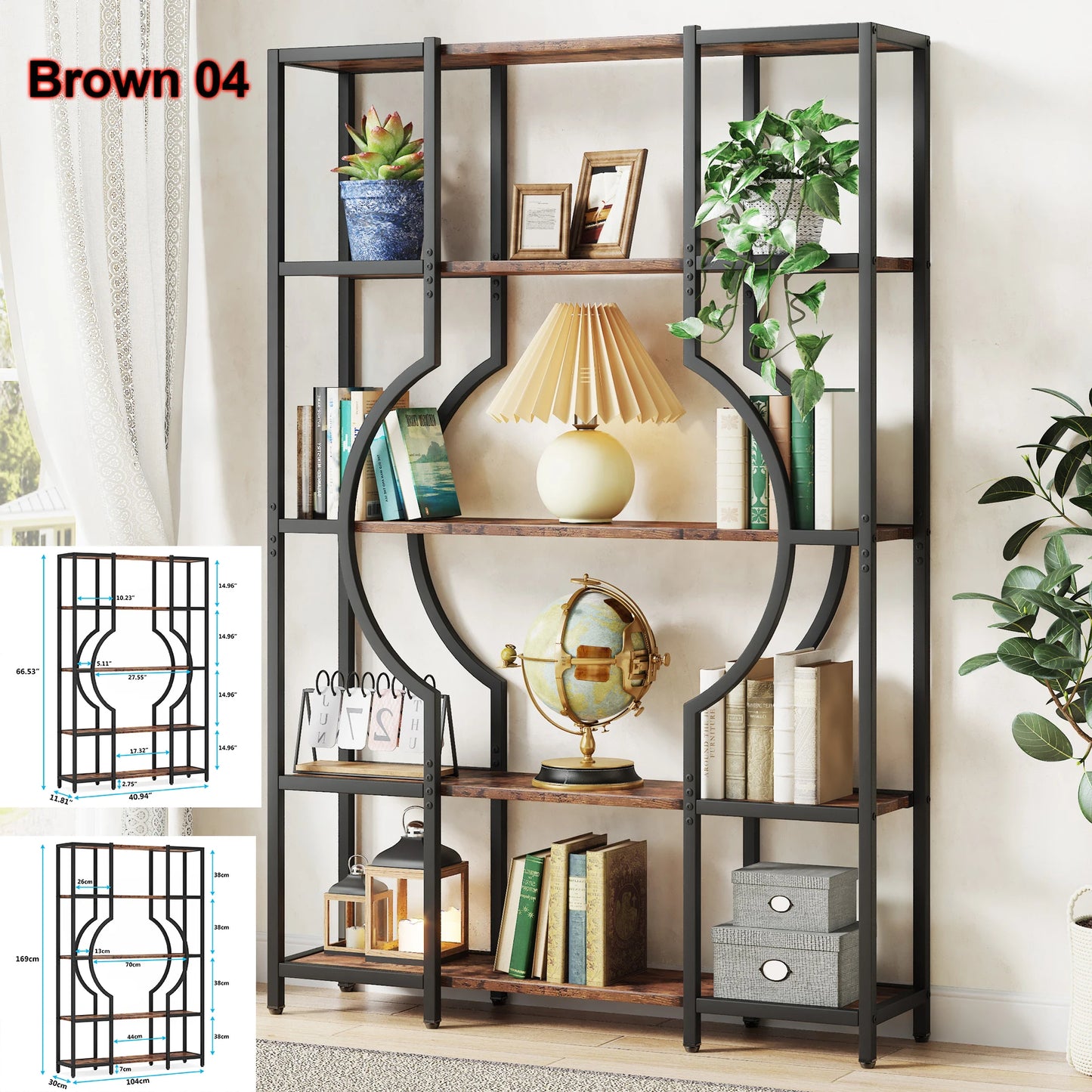 Tribesigns Industrial 5 Tier Bookshelf Freestanding Display Shelving Unit