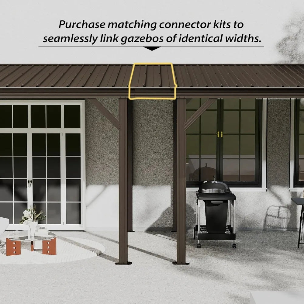 Galvanized Steel Wall Gazebo Pergola With Hardtop Gutter Patio Shade
