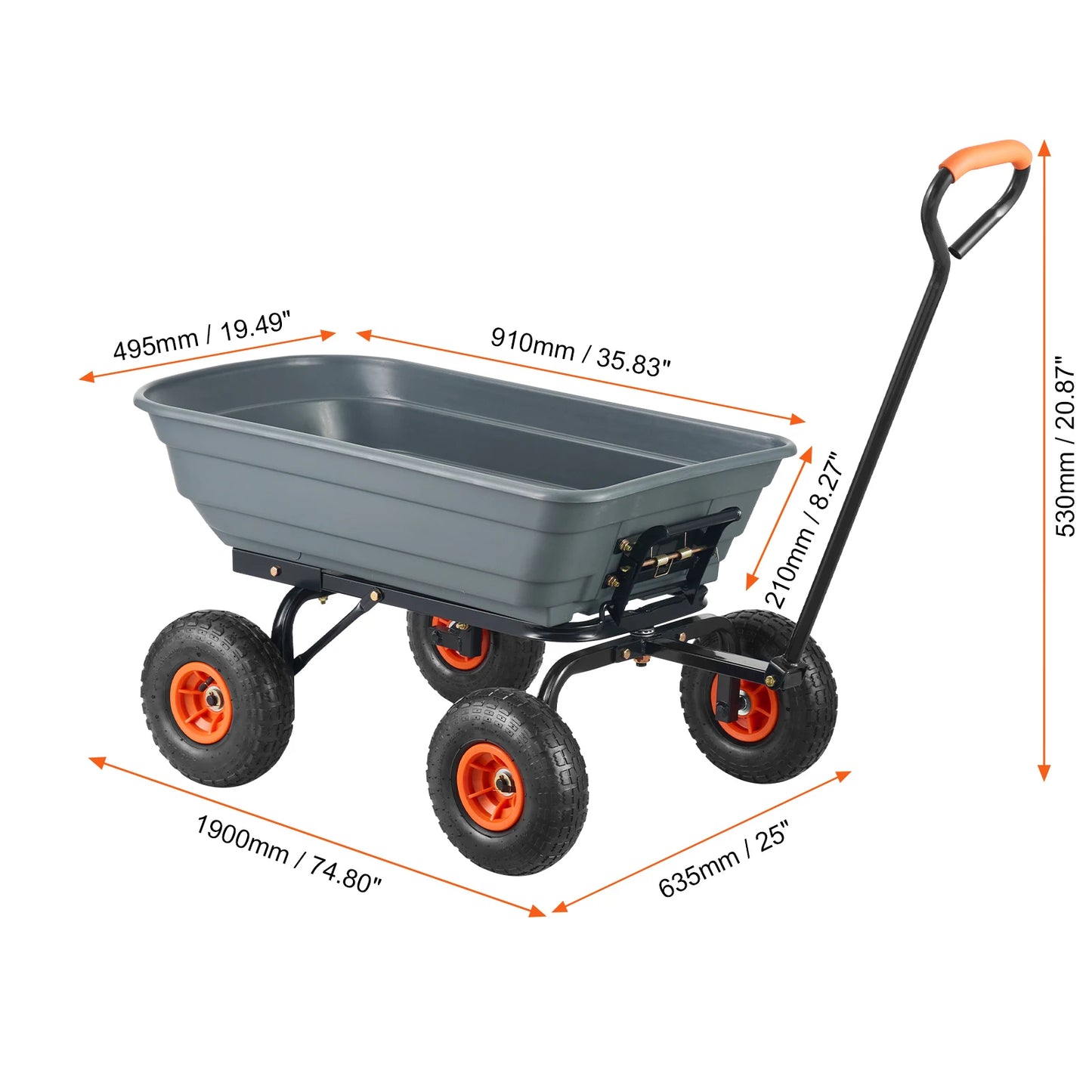 SucceBuy Steel Frame Garden Dump Cart With Convertible Handle