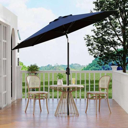 Metal Patio Umbrella Featuring Crank Lift and Push Button Tilt