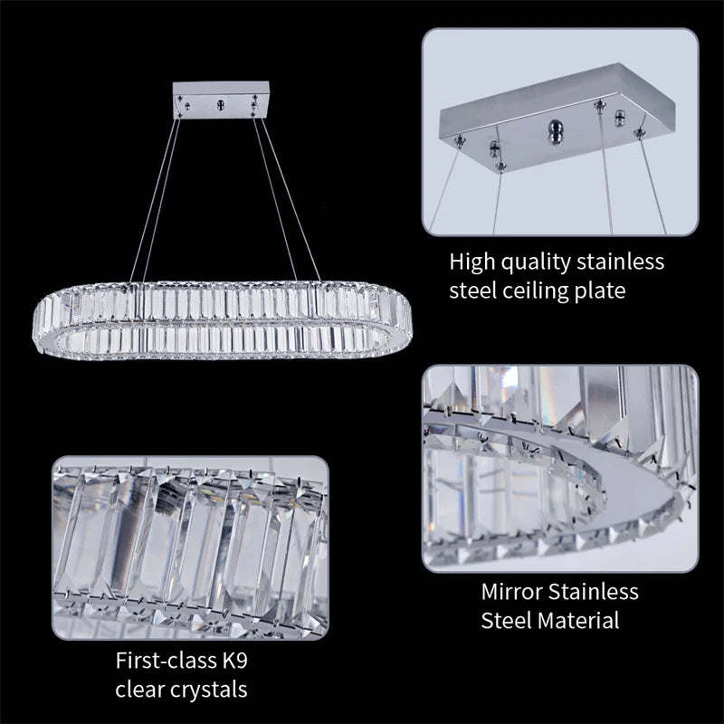 GreeLustr Modern K9 Crystal Oval Ring LED Pendant Light