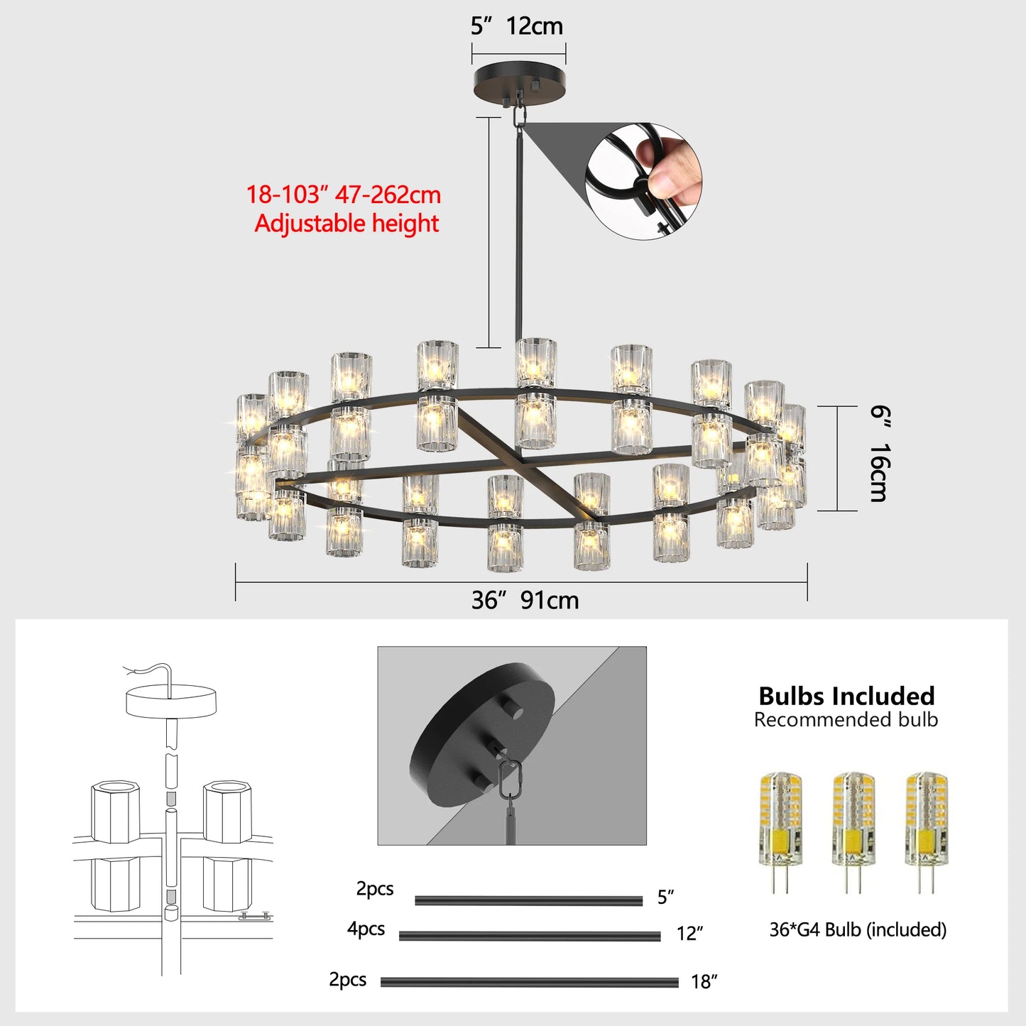 Zhikea Modern Crystal Chandelier Pendant Ceiling Light