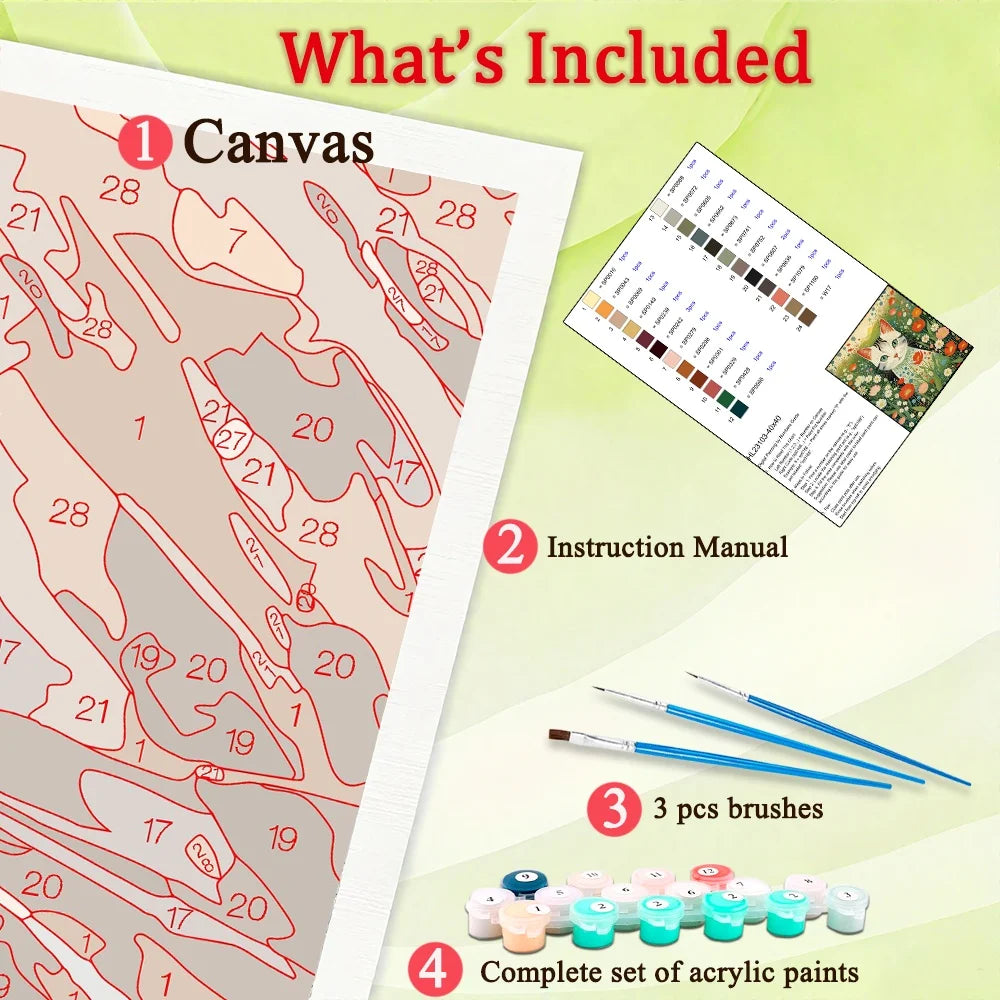 Professional Cat Paint By Numbers Canvas Art Kit For Adults