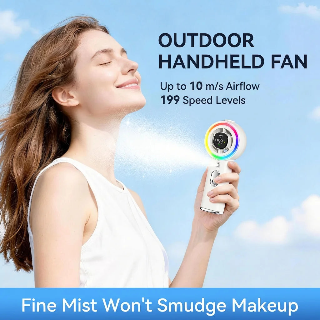 Portable Rechargeable Misting Fan With Adjustable Speed And Water Tank
