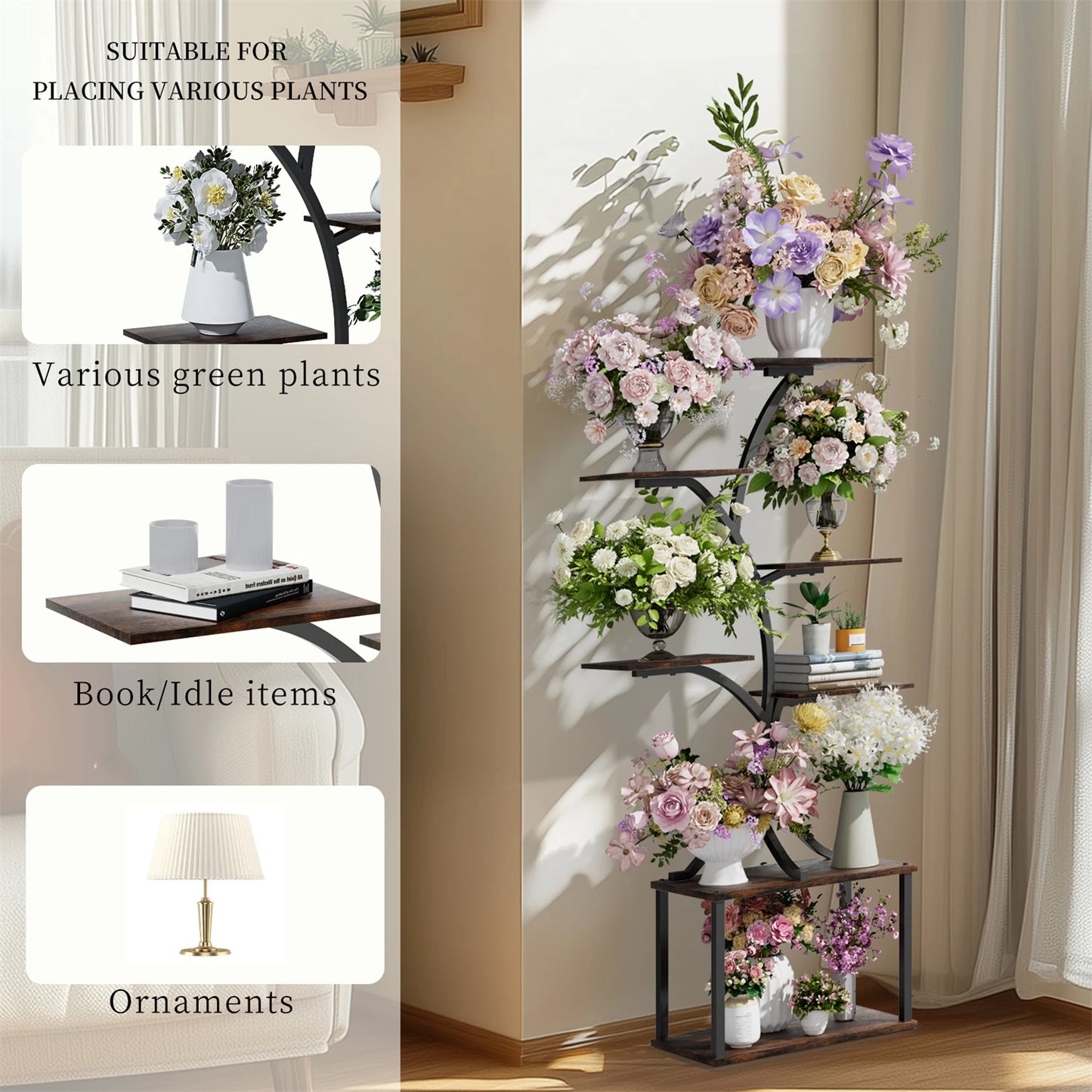 Seven Tier Tree Shaped Plant Stand With Metal Frame