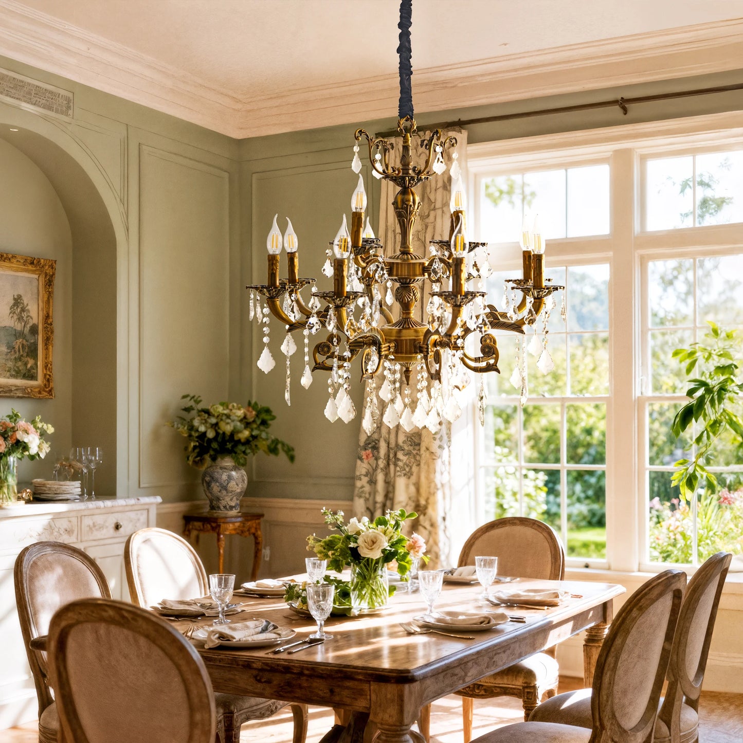 Vintage Polished Crystal Chandelier Pendant Ceiling Light Fixture