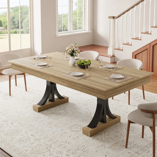 HiMISS Industrial Wooden Dining Table With Two Drawers
