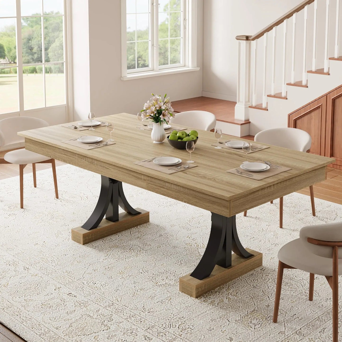 HiMISS Wooden Industrial Dining Table With Storage Drawers