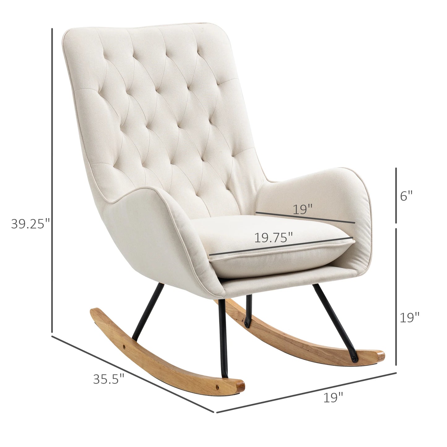 Homcom Diamond Tufted High Back Wooden Rocking Accent Chair