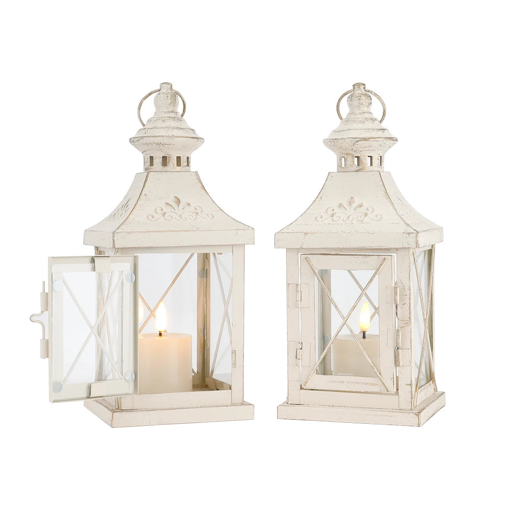 Set of 2 Decorative Candle Lantern 11'' High Metal Candle Holder Hanging Lantern Perfect for Home Decor Halloween Living Room