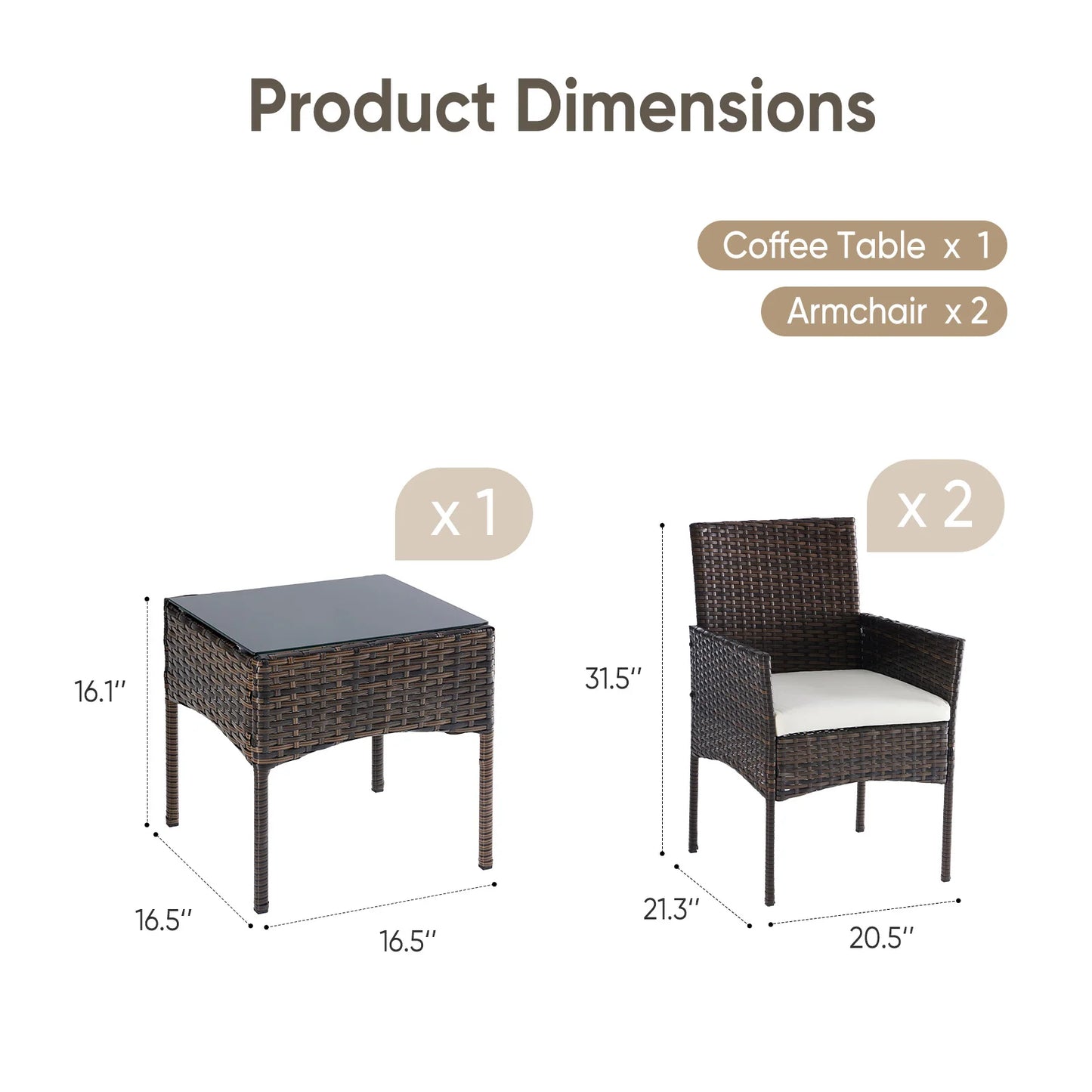 Jhk Outdoor All Weather Wicker Bistro Set With Cushions