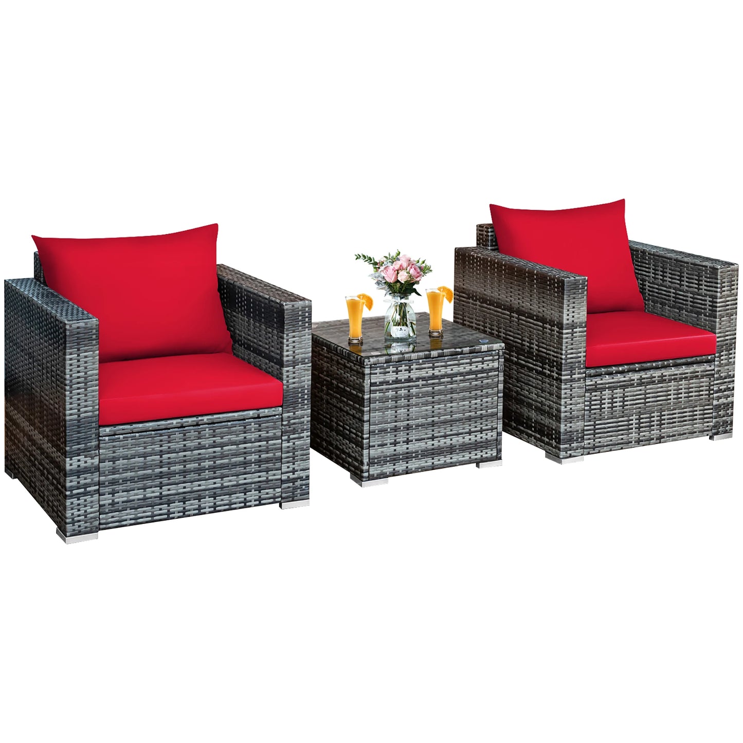 HOMASIS Outdoor Rattan Bistro Sofa Chair Table Cushioned Set