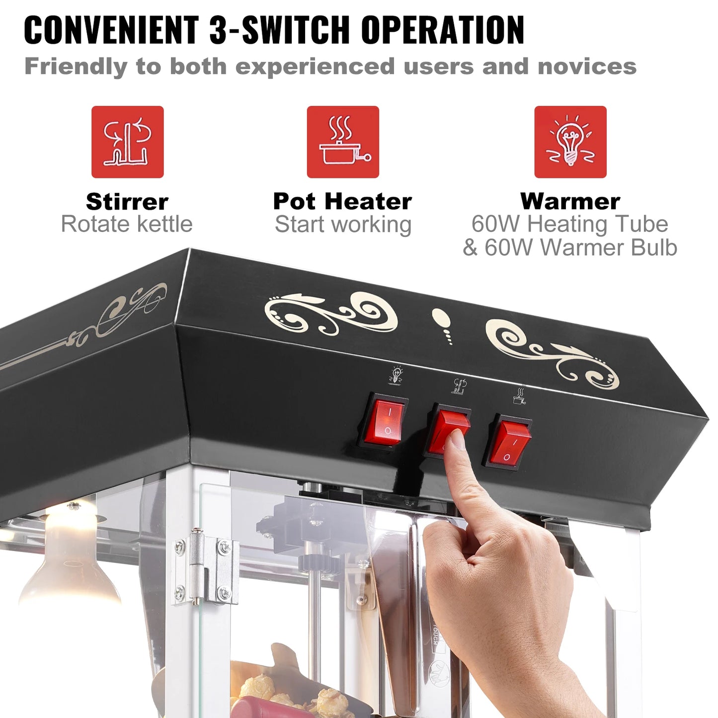 SucceBuy Countertop Popcorn Maker Machine Commercial Popper With Tempered Glass