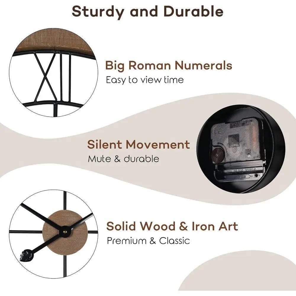 Silent Battery Operated Rustic Wall Clock For Home Office Decor
