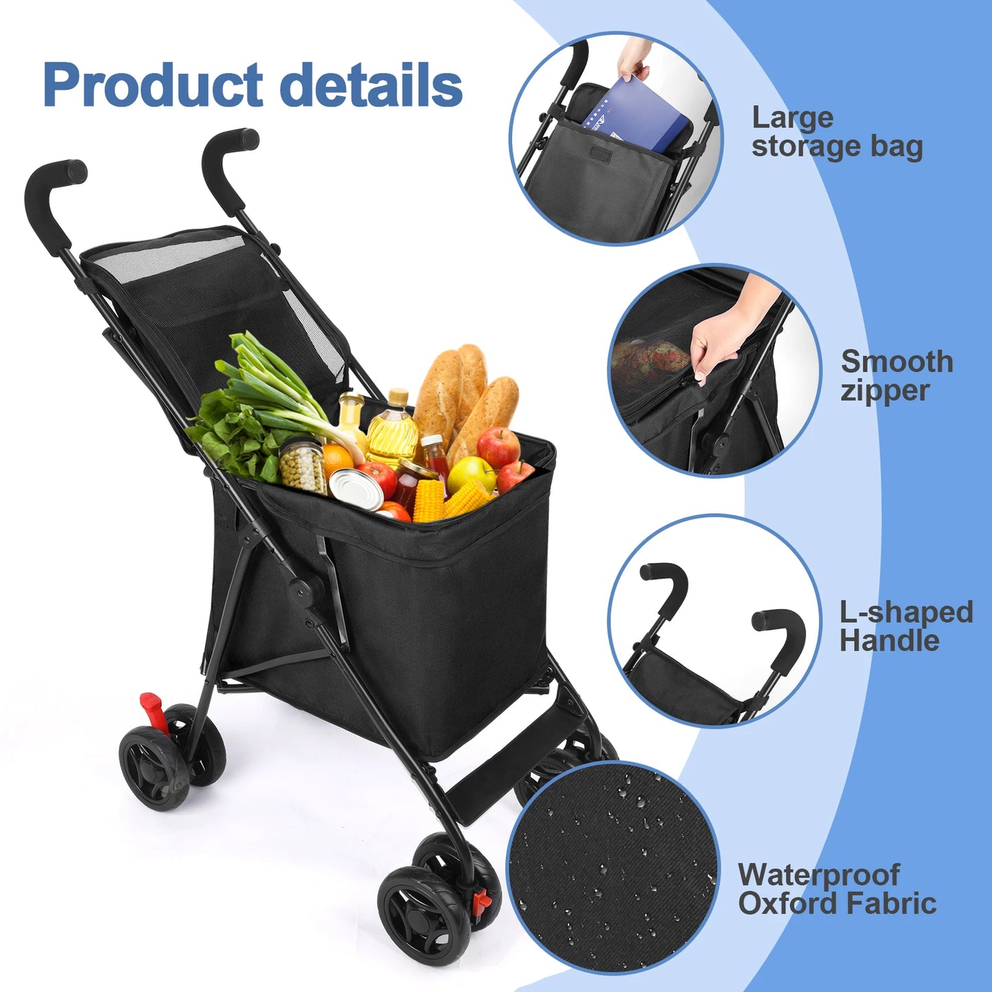 Wedyvkos Foldable Shopping Cart Portable Durable Utility Trolley