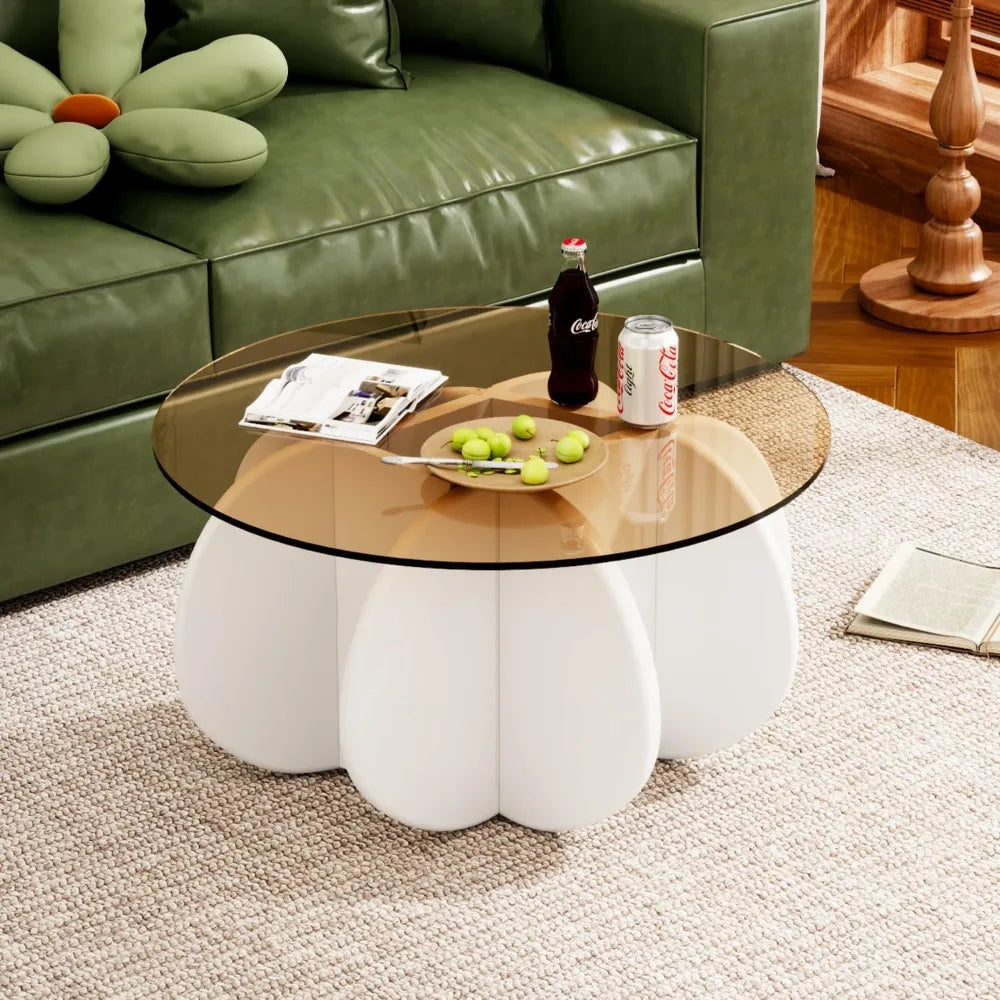 RBXC Mid Century Modern Round Glass Coffee Table For Home