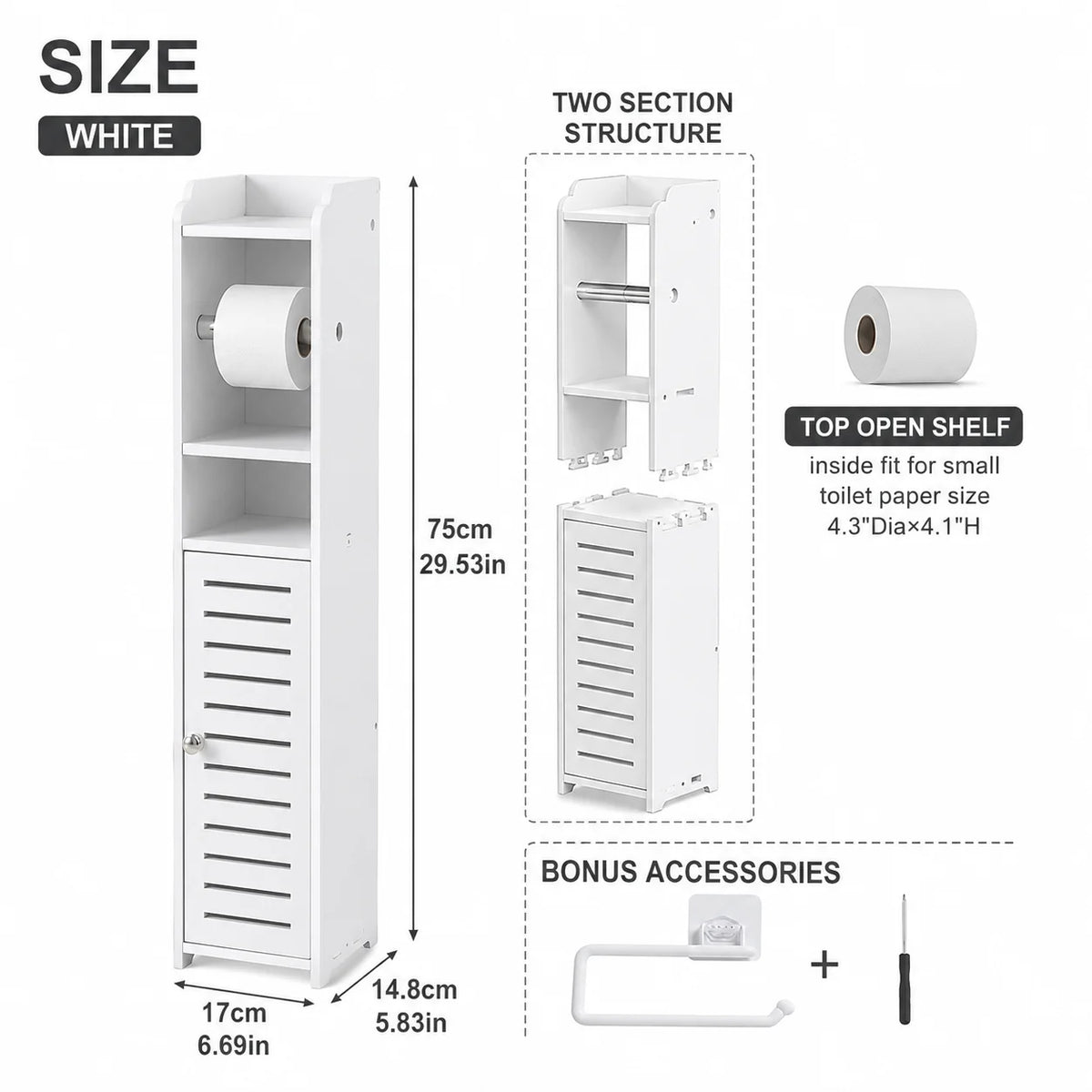 Bathroom Storage Cabinet With Toilet Paper Holder And Shelves