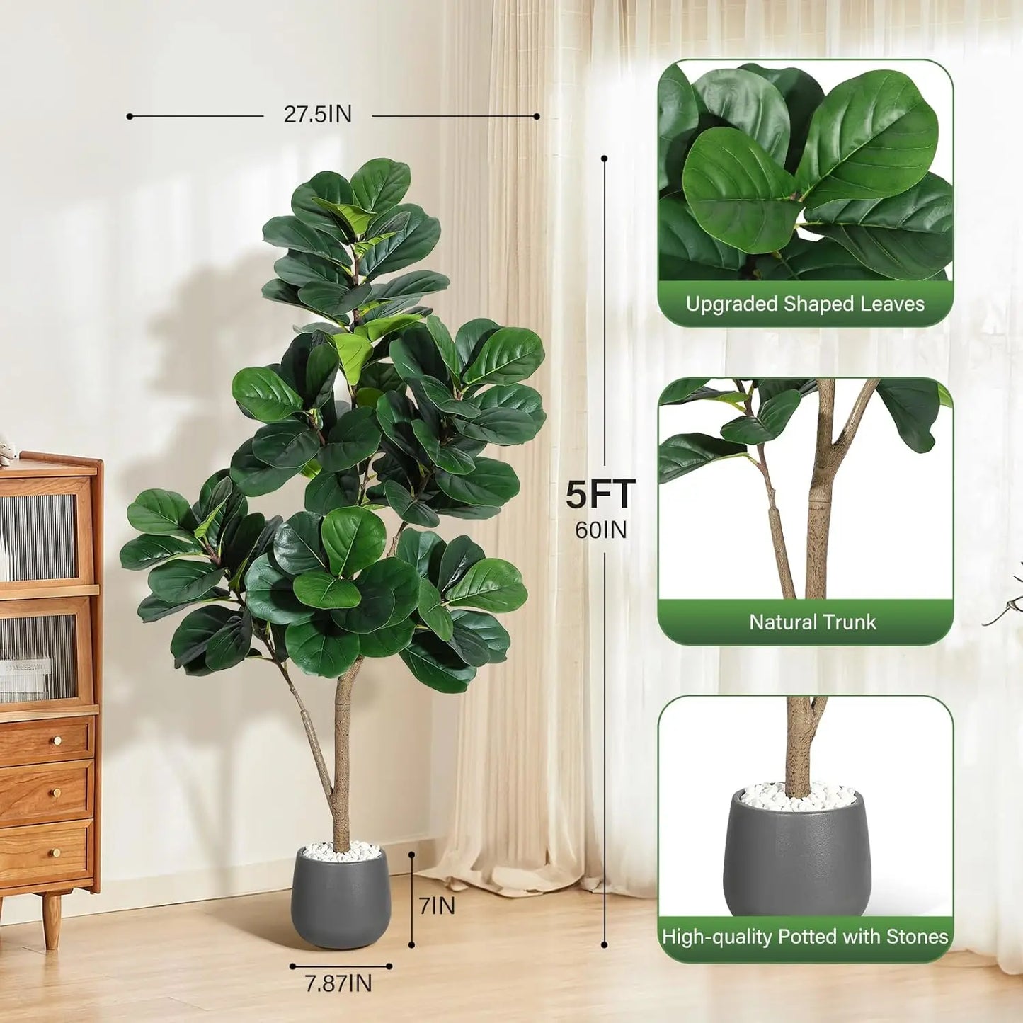 HiMISS Artificial Fiddle Leaf Fig Tree With Realistic Leaves
