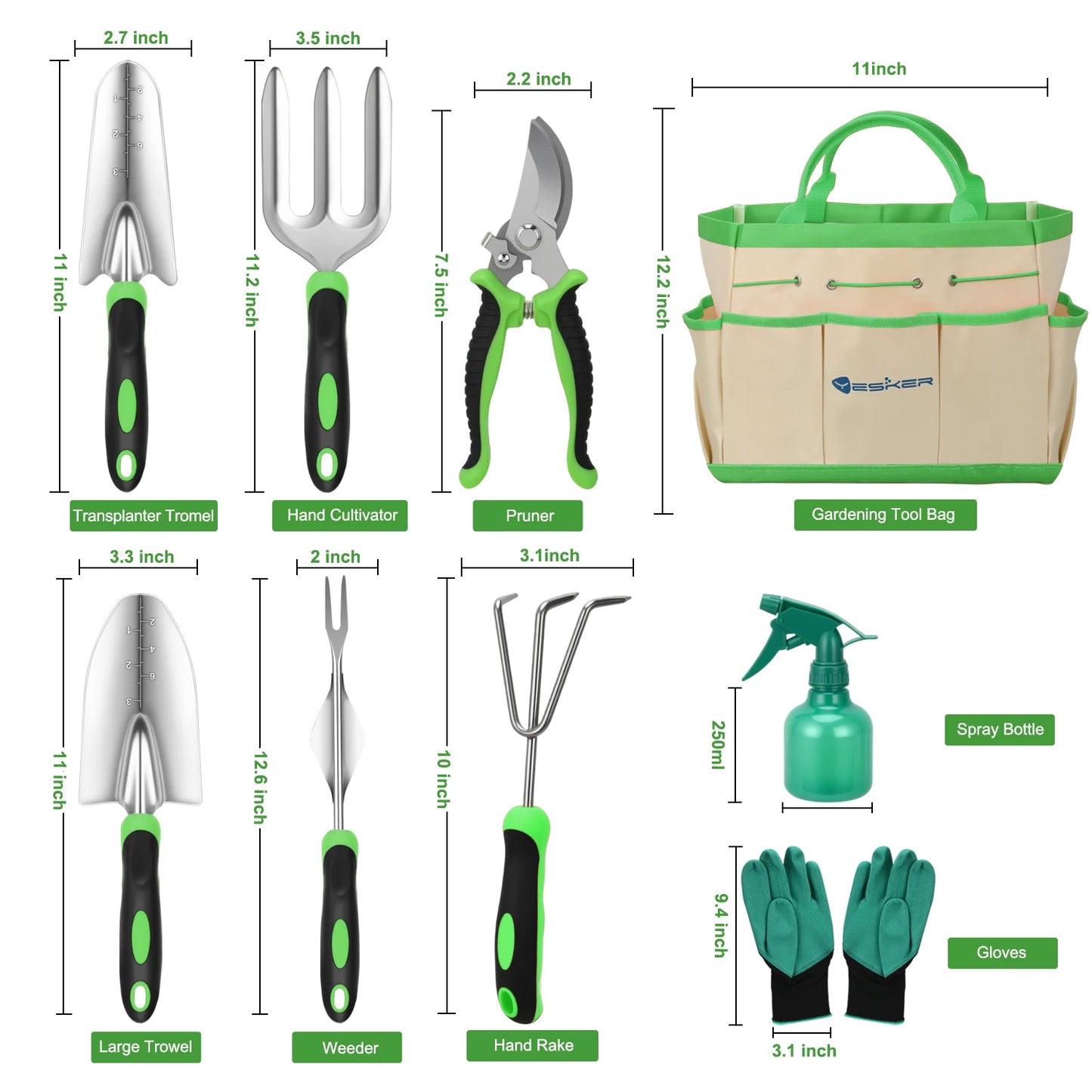 Heavy Duty Eight Piece Garden Tool Kit With Ergonomic Handles