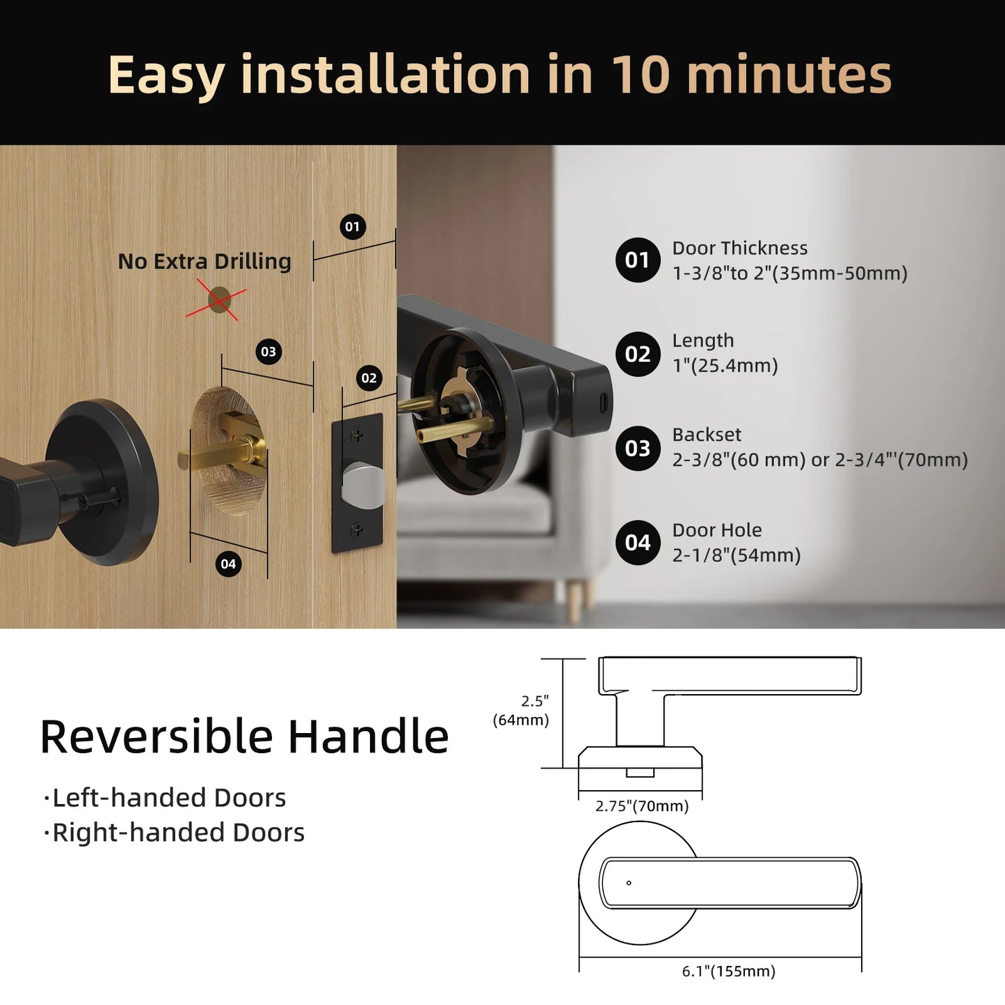 Viladepot Smart Handle Door Lock With Fingerprint And Keypad