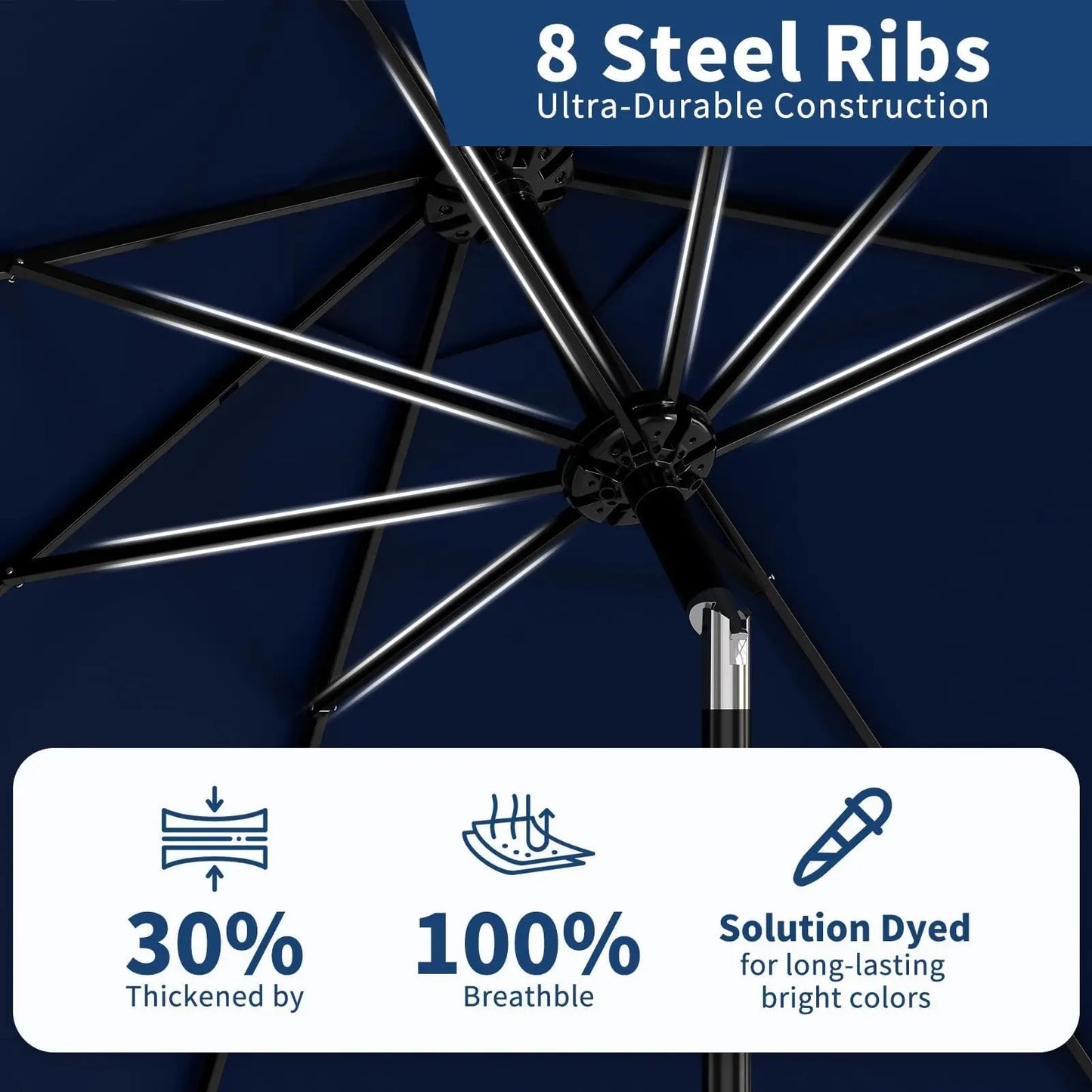 Metal Patio Umbrella Featuring Crank Lift and Push Button Tilt