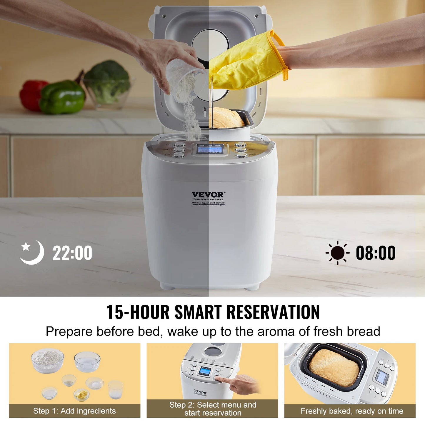 SucceBuy Automatic Bread Maker Featuring Ceramic Pan With 15 Functions