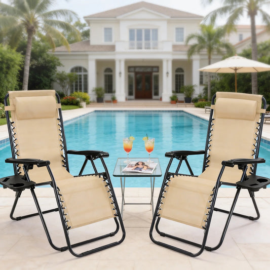 JHK Zero Gravity Outdoor Folding Recliner Chairs With Cup Holder