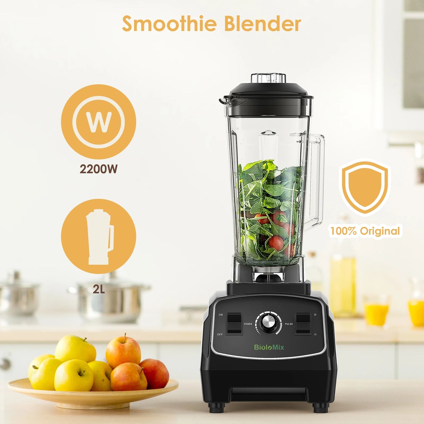 Biolomix Commercial 2200W Blender For Smoothies And Food Processing