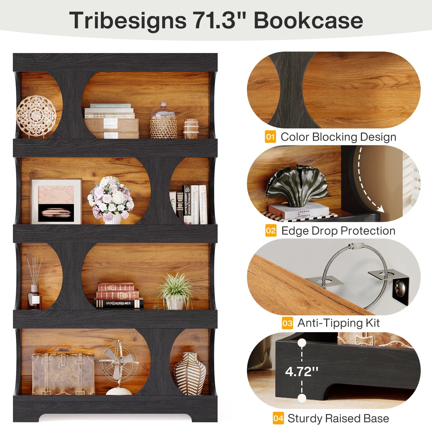 Tribesigns Stylish Wooden Bookcase For Home Storage Display