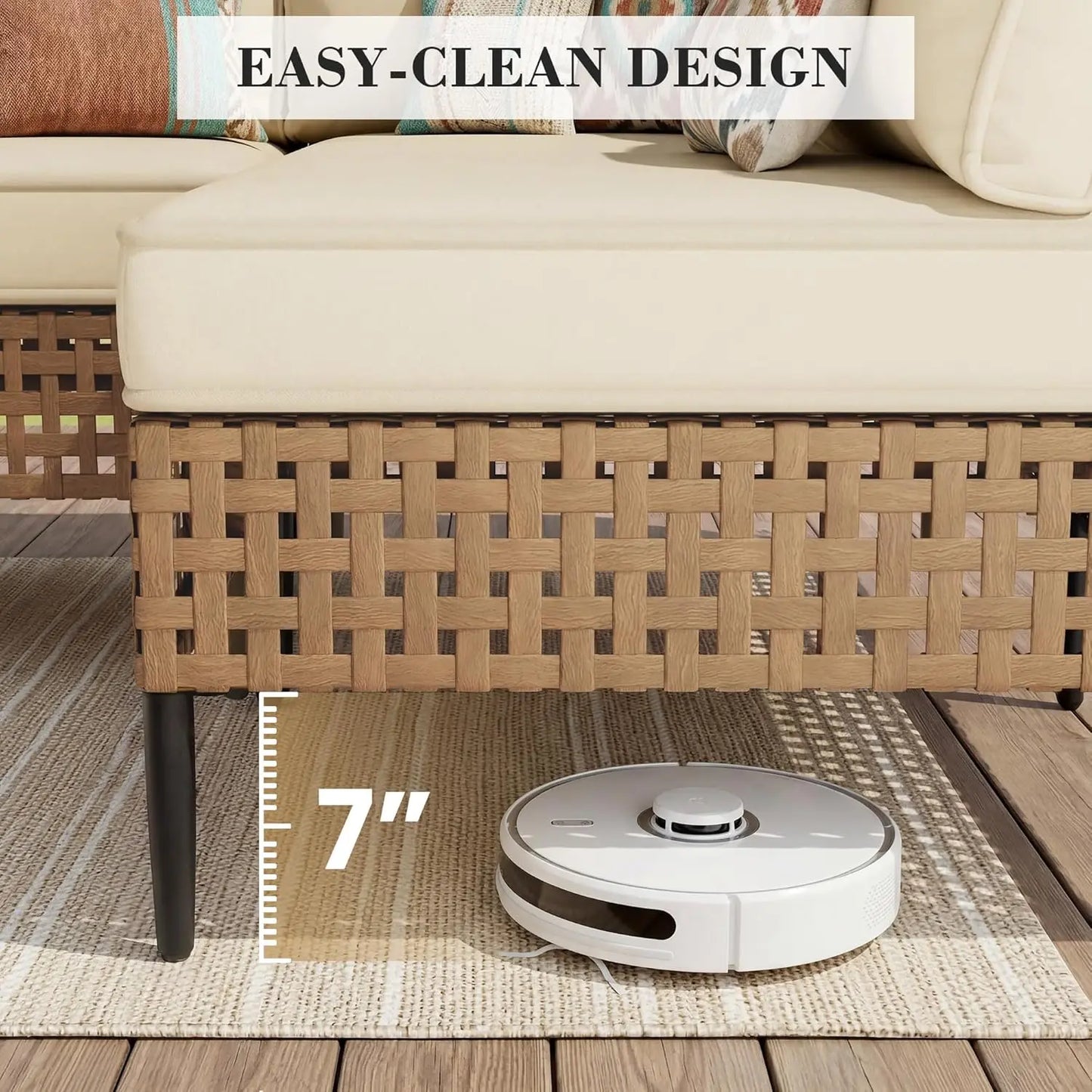 Modern Outdoor Patio Sectional Sofa With Glass Coffee Table