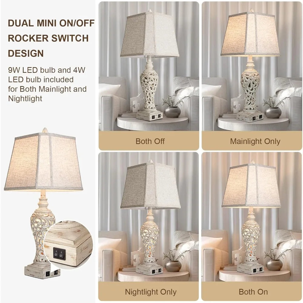Two Fabric Table Lamps With Usb Port And Night Light