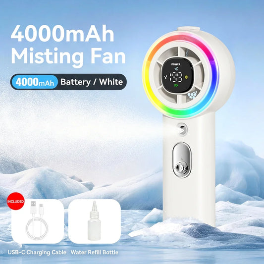 Portable Rechargeable Misting Fan With Adjustable Speed And Water Tank