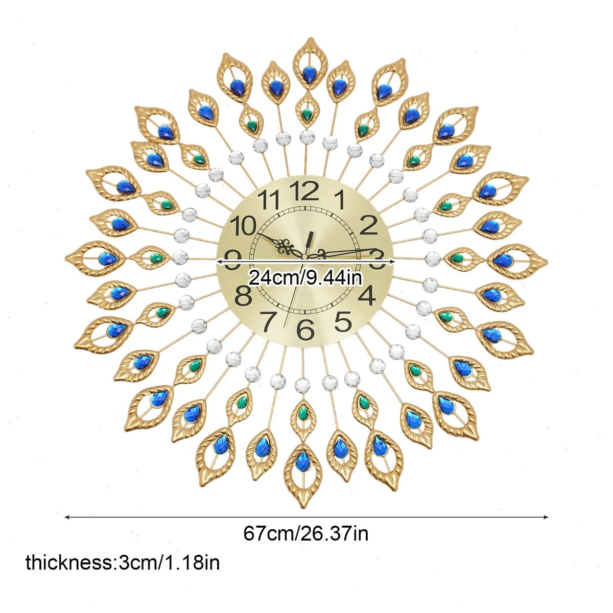 Peacock Feather Wall Clock With Silent Quartz Movement