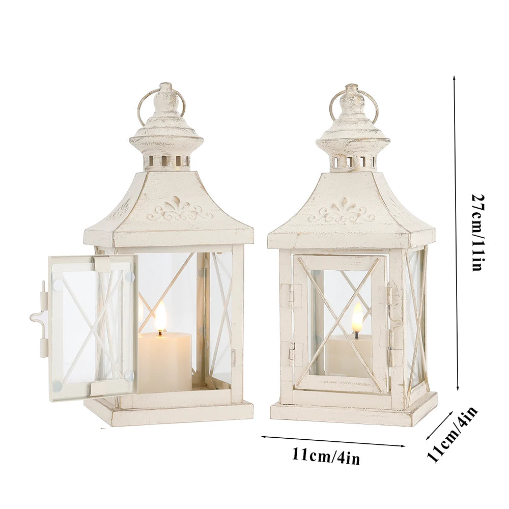 Set of 2 Decorative Candle Lantern 11'' High Metal Candle Holder Hanging Lantern Perfect for Home Decor Halloween Living Room