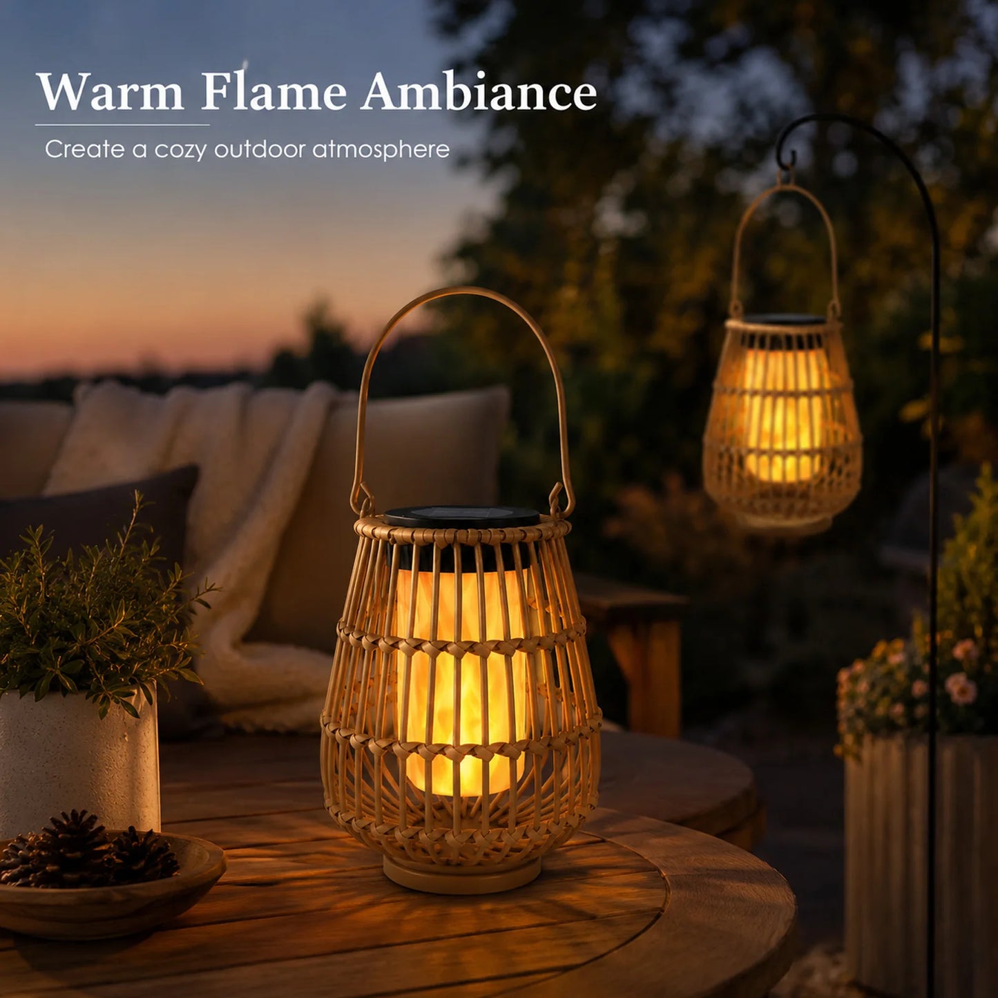 Handwoven Rattan Solar Lanterns Waterproof Hanging Led Outdoor Lights