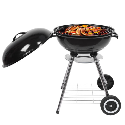 Compact Portable Charcoal Grill With Thermometer And Wooden Handle