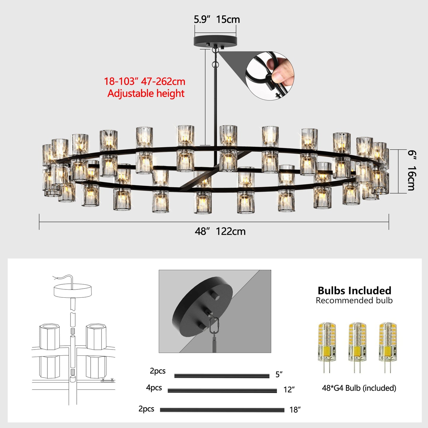 Zhikea Modern Crystal Chandelier Pendant Ceiling Light