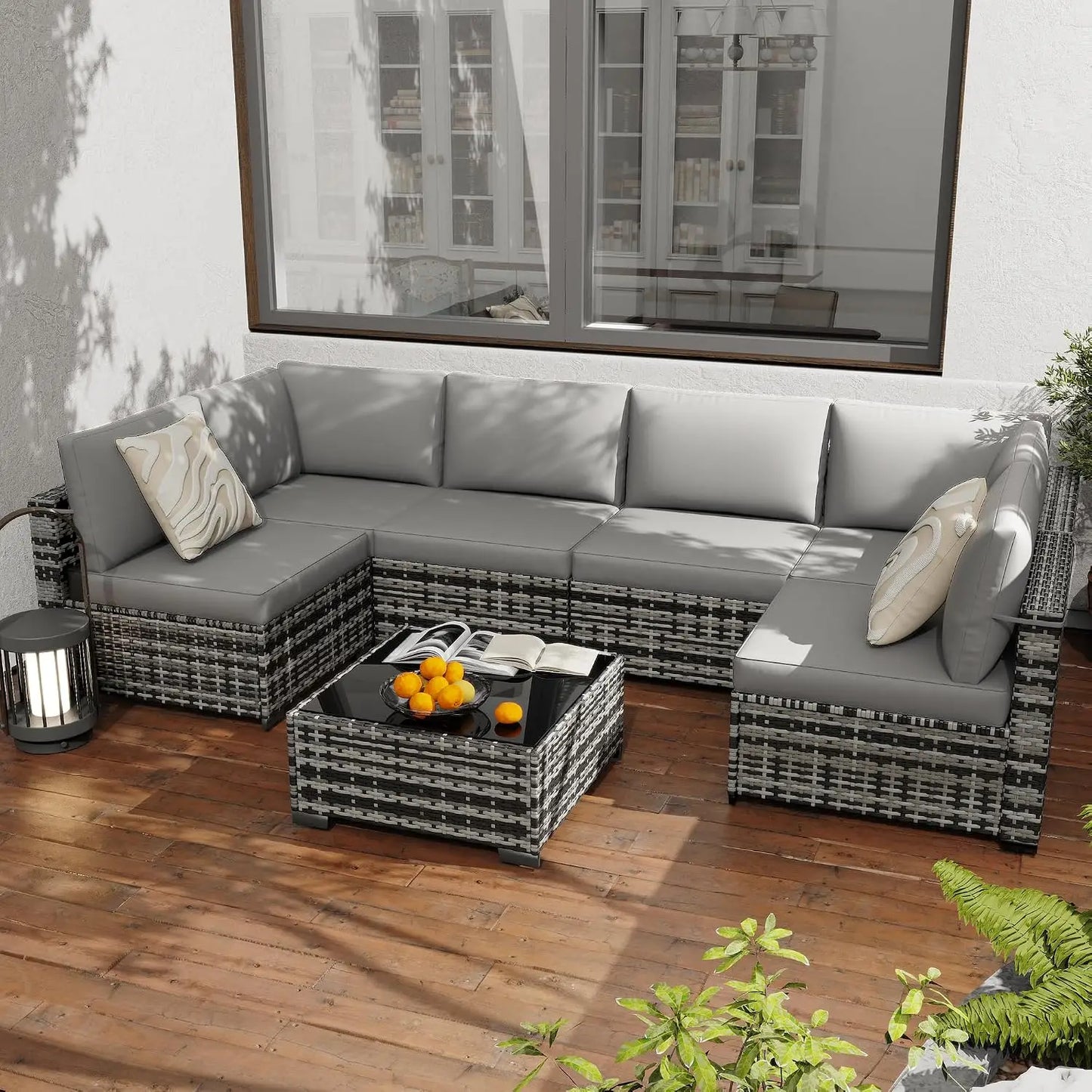 All Weather Rattan Modular Sectional Patio Conversation Set With Cushions