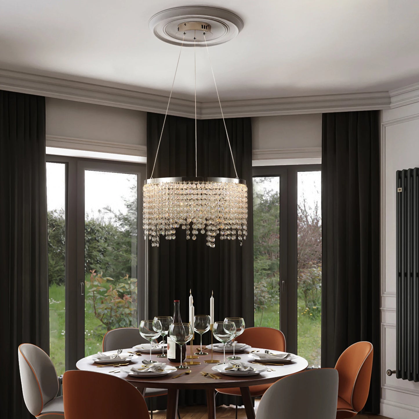 ZHIKEA Modern Luxury Crystal LED Chandelier with Adjustable Height