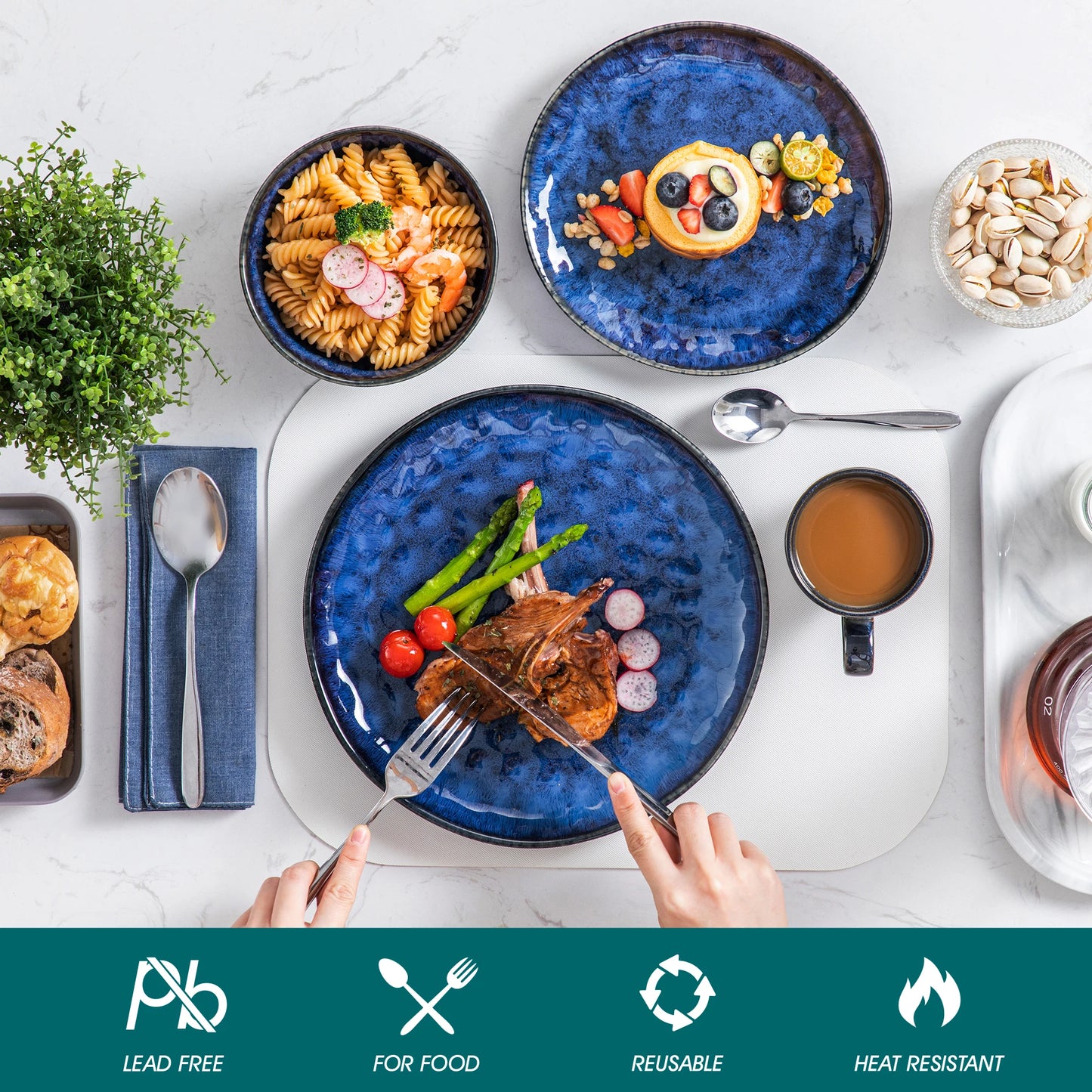 Malacasa Kiln Glaze Dinnerware Set With Plates And Bowls