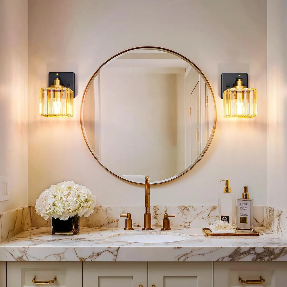 Modern Crystal Wall Sconces Set Of 2 Bathroom Vanity Light