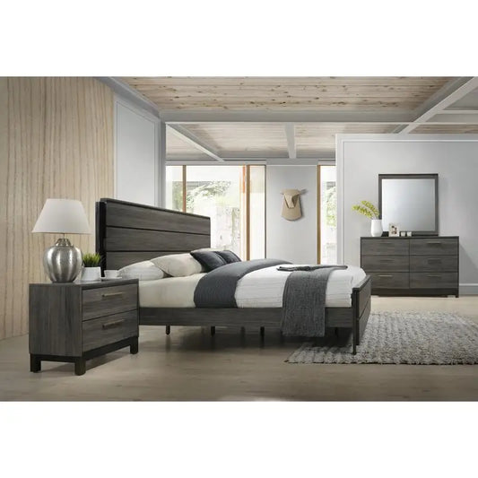 Wood Bedroom Set With Bed Dresser Mirror And Nightstand