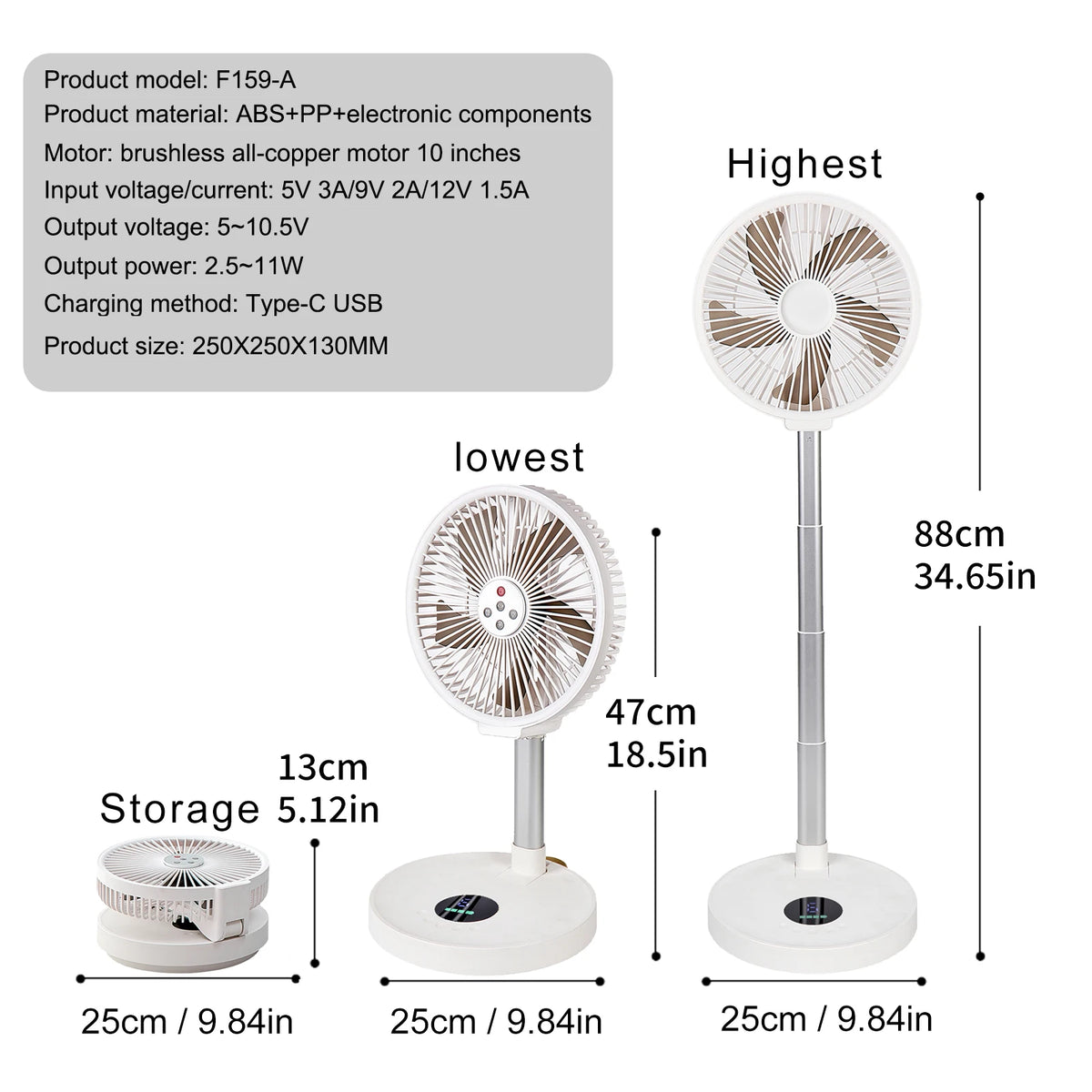 Tengkesi Remote Control Folding Fan With Silent LED Oscillation