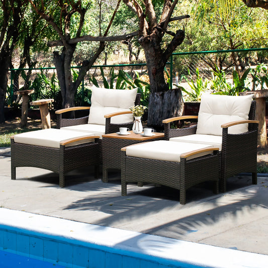 Homasis Outdoor Rattan Patio Sofa Set With Wooden Table