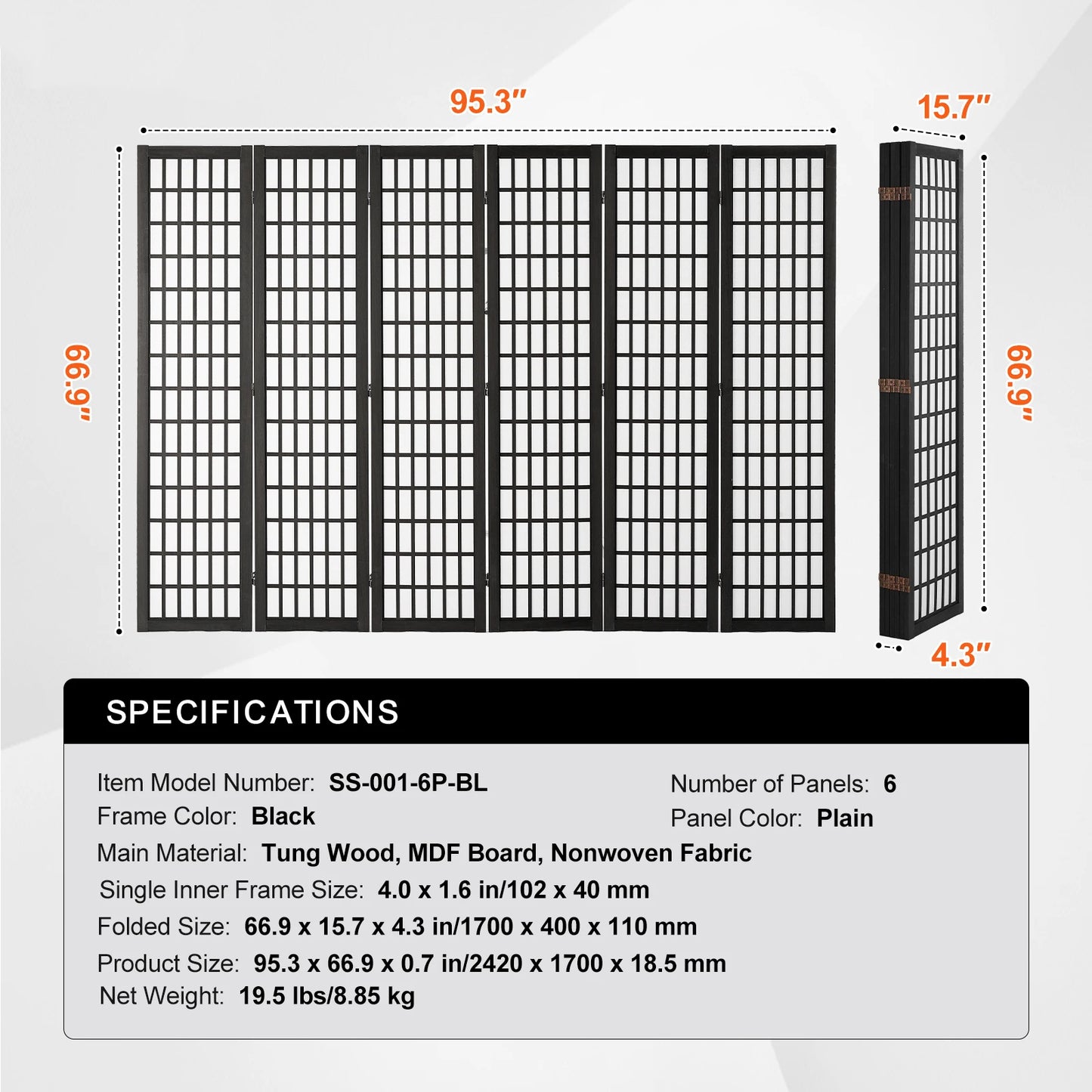 SucceBuy Wood Folding Privacy Screen Portable Room Divider