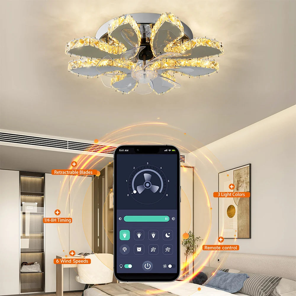 GreeLustr Modern LED Ceiling Fan Light With Retractable Blades