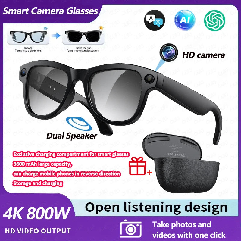 Yaocx Smart Glasses With 8MP Camera AI Translation Voice Control