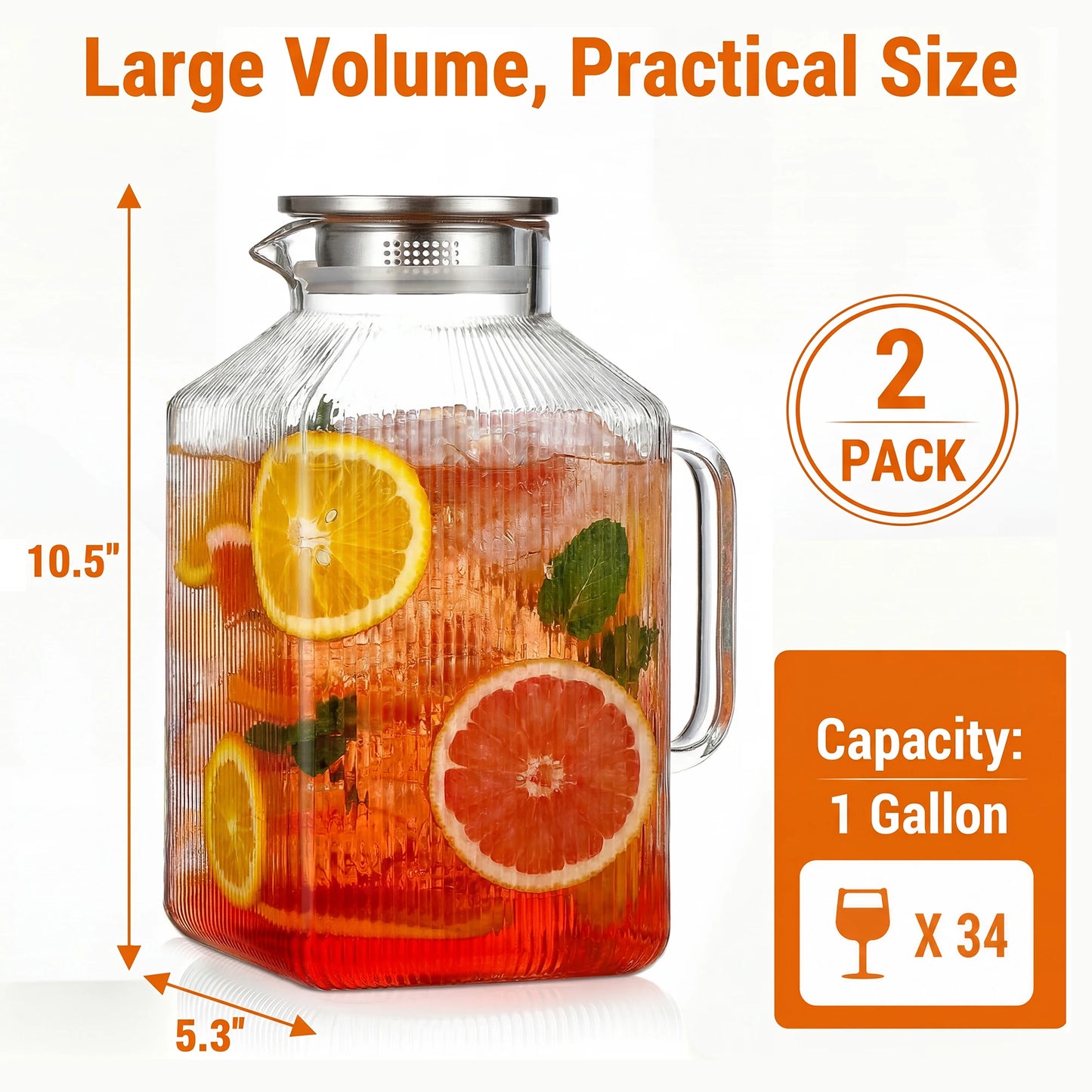 HiMISS Glass Water Pitcher With Strainer Lid For Beverages